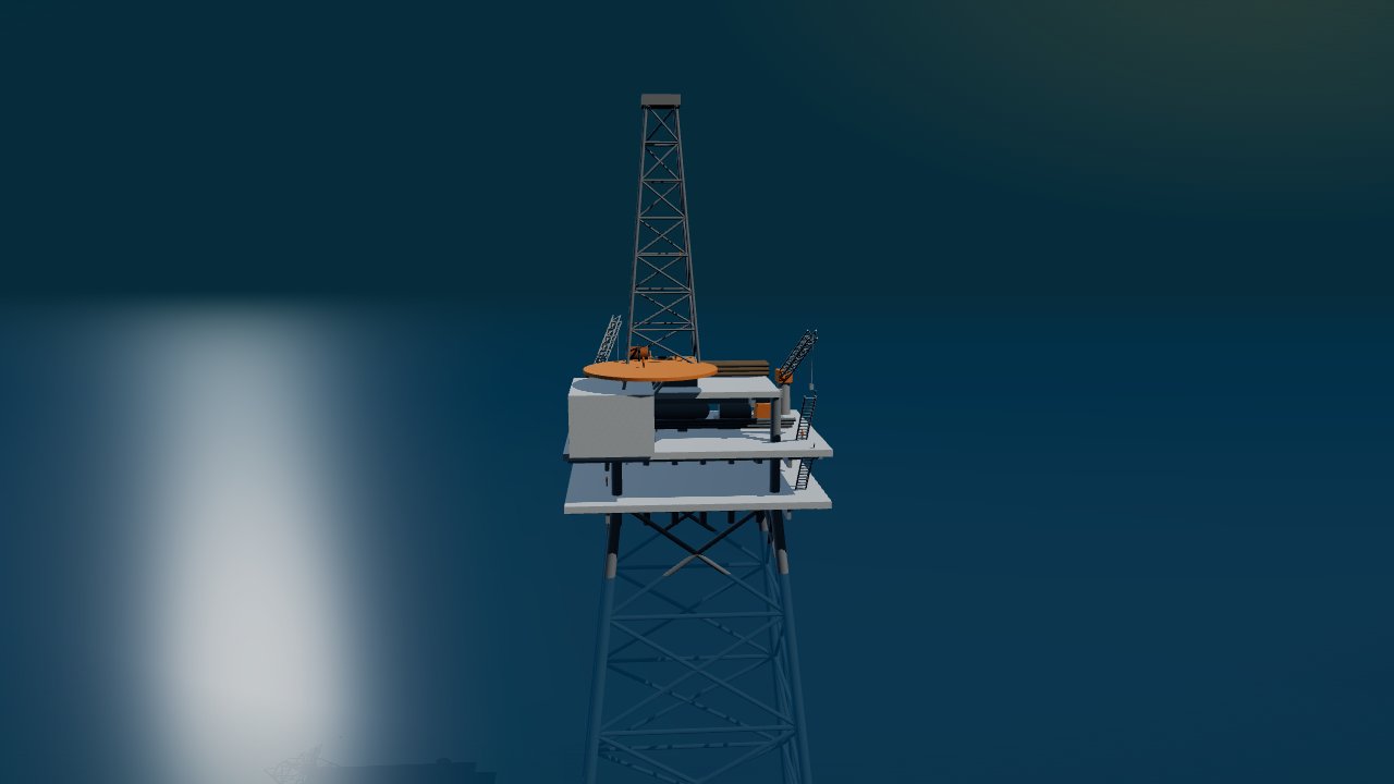 Four-leg fixed offshore platform model with drilling and production decks