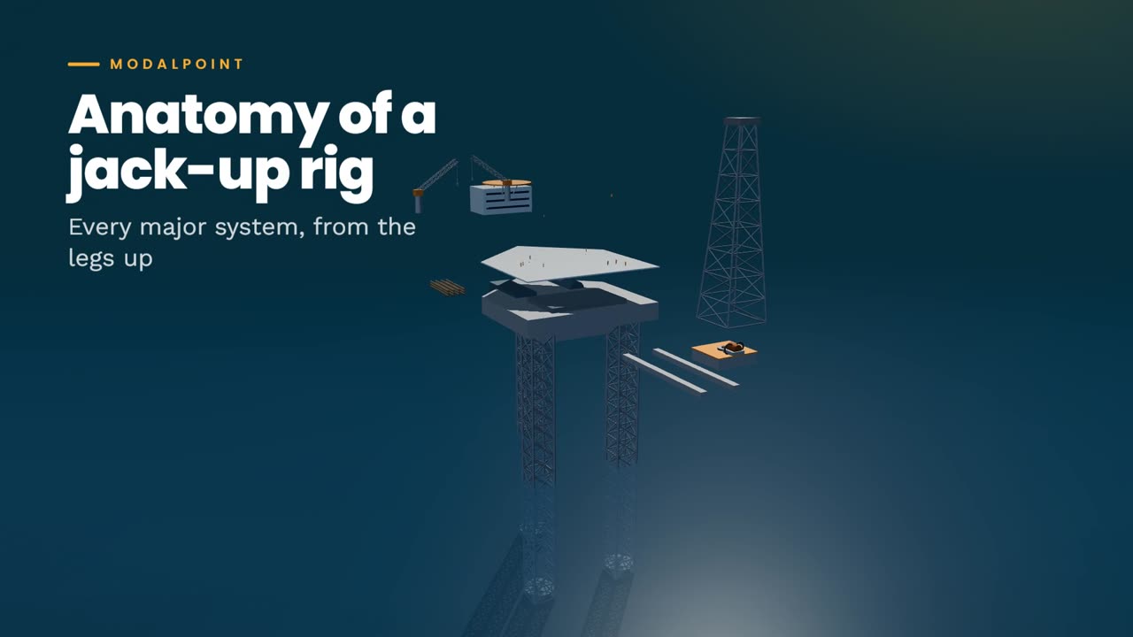 Cantilever jack-up rig model standing on three legs