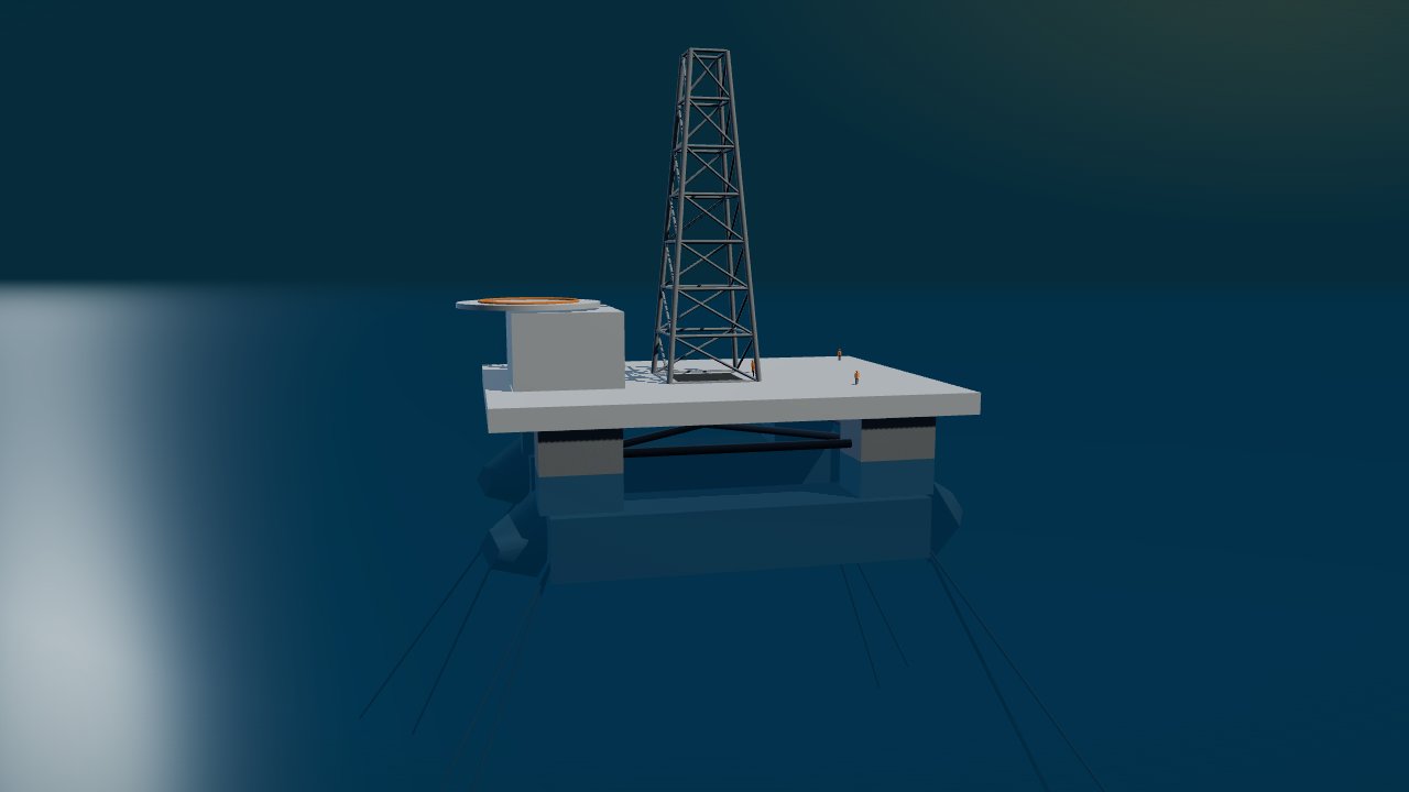 Column-stabilised semisubmersible drilling rig model with pontoons below the waterline