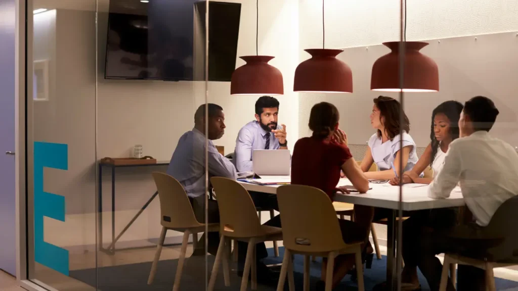 Executive team meeting to discuss data governance, risk, and strategic oversight