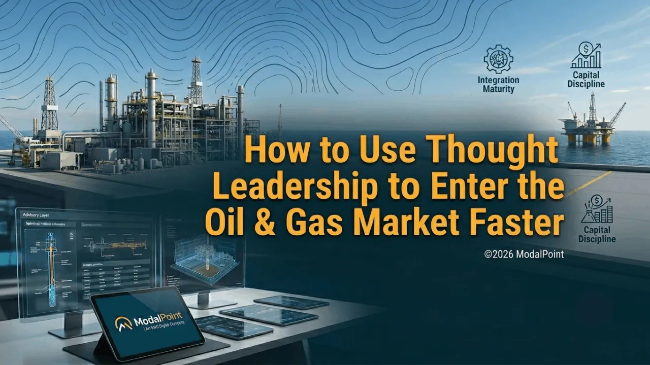 A digital image with text overlay showing an industrial oil refinery and offshore rigs with technical icons.