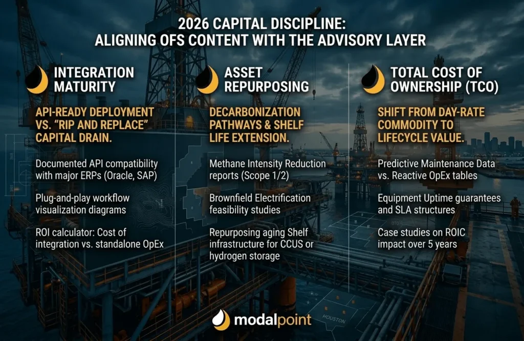 A technical diagram comparing Integration Maturity, Asset Repurposing, and Total Cost of Ownership.